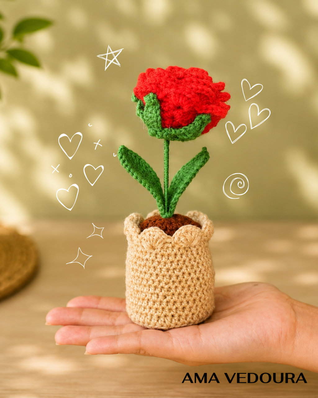 Handmade Crochet Rose Plant