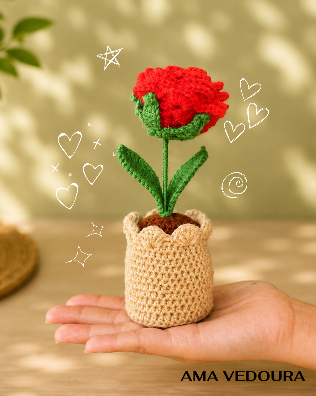Handmade Crochet Rose Plant