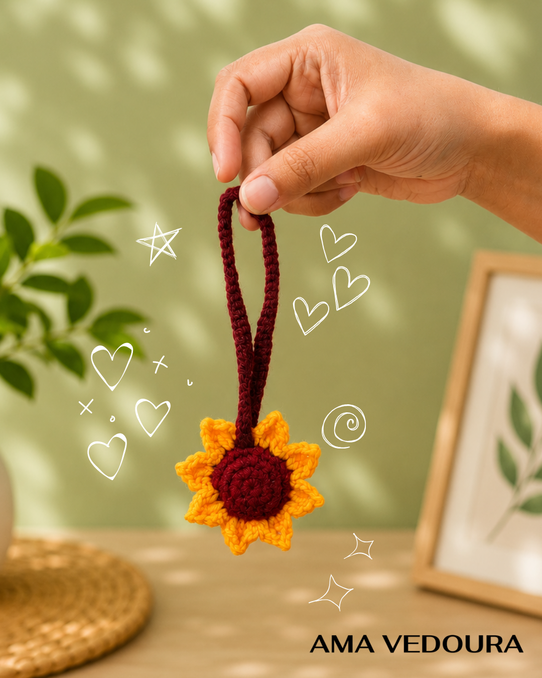 Handmade Crochet Sunflower Bag Charm