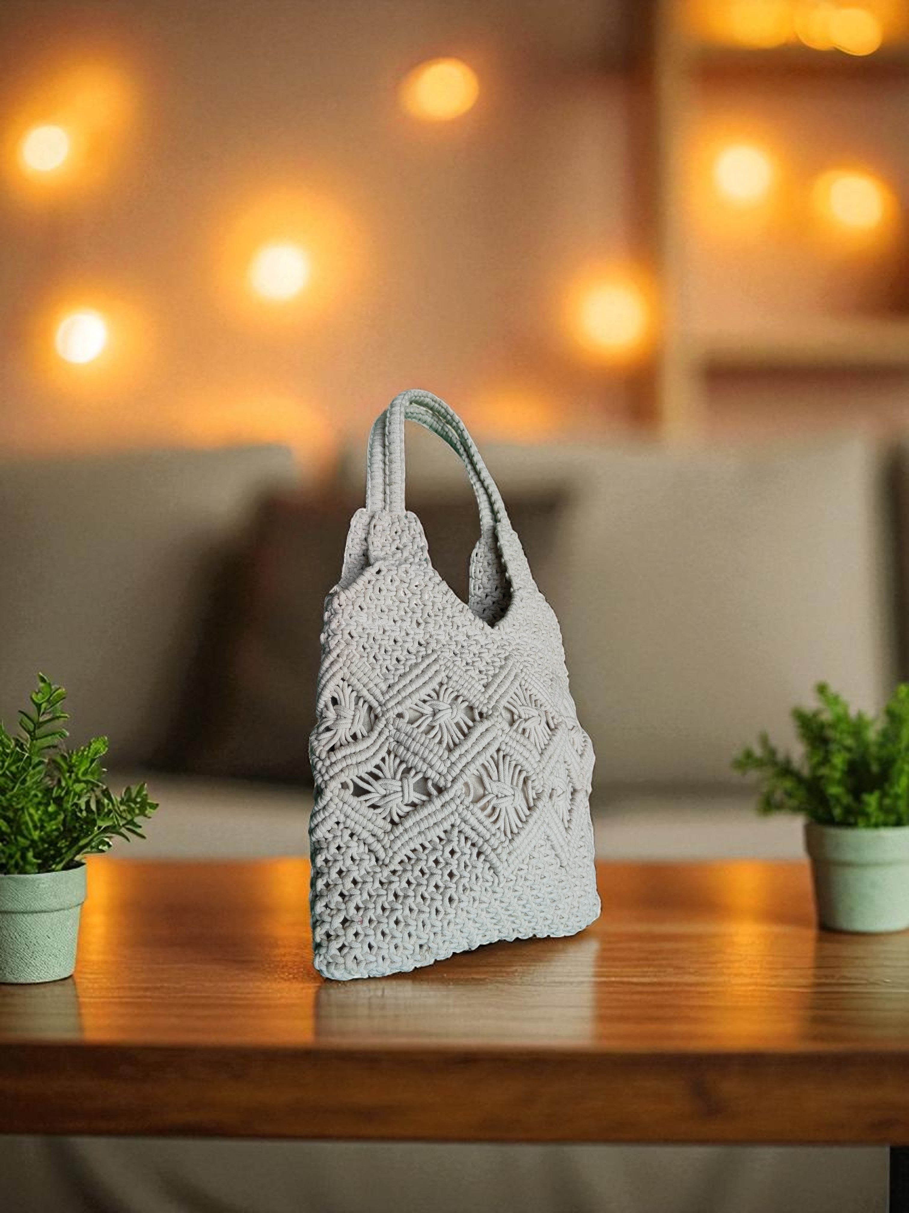 ivory boho crochet handmade bag