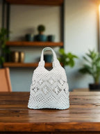 ivory boho crochet handmade bag